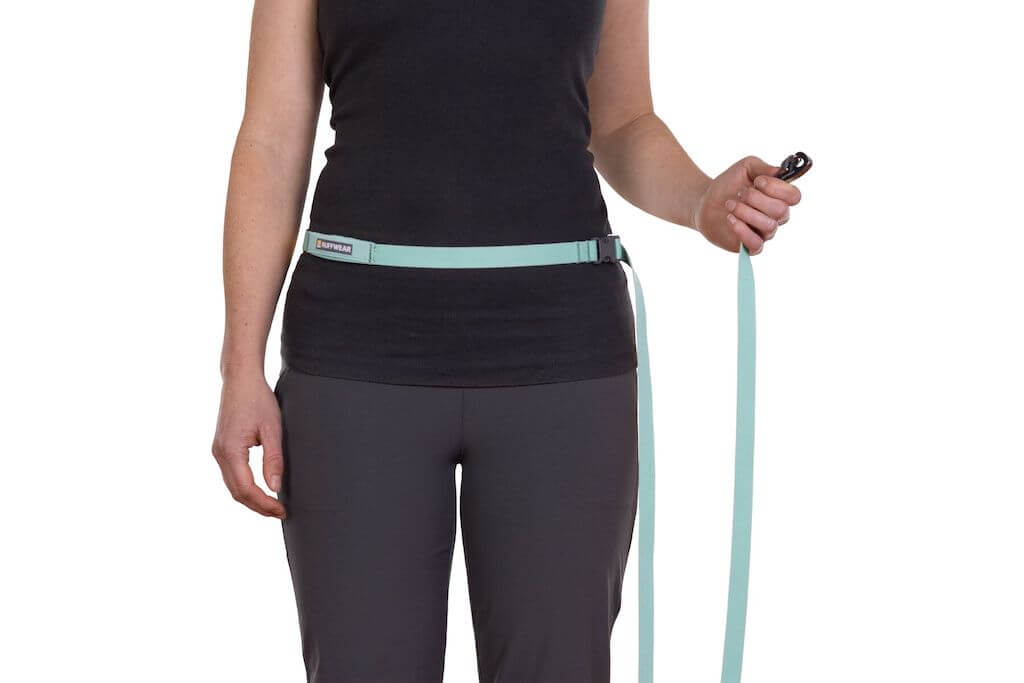 The Flagline Dog Leash by Ruffwear shown wearing around the waist