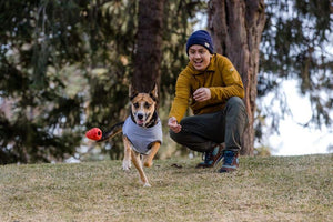 Ruffwear Gnawt-a-Cone Dog Toy Lifestyle photo playing fetch