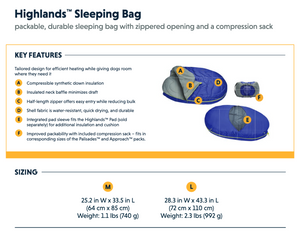 SALE! Highlands Dog Sleeping Bag - Lightweight, Packs Away Small