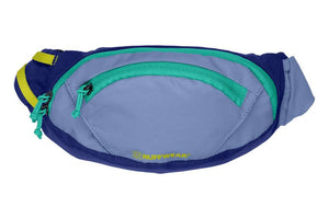 Ruffwear Home Trail Hip Pack in Heliotrope Purple with green zippers.