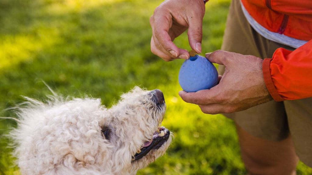 Ruffwear TurnUp Dog Toy putting a treat inside