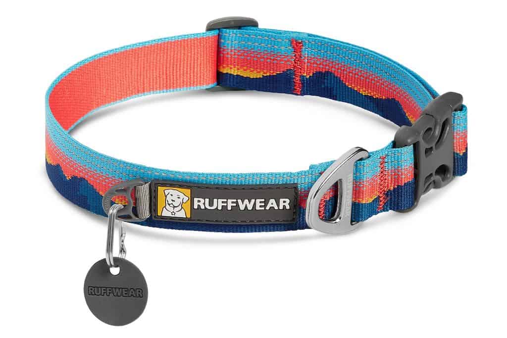 Ruffwear Crag Dog Collar in Sunset Pattern with reflective trim