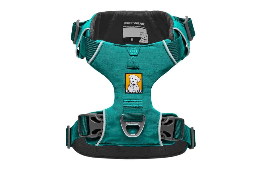 Ruffwear Front Range Harness in Aurora Teal from an overhead view