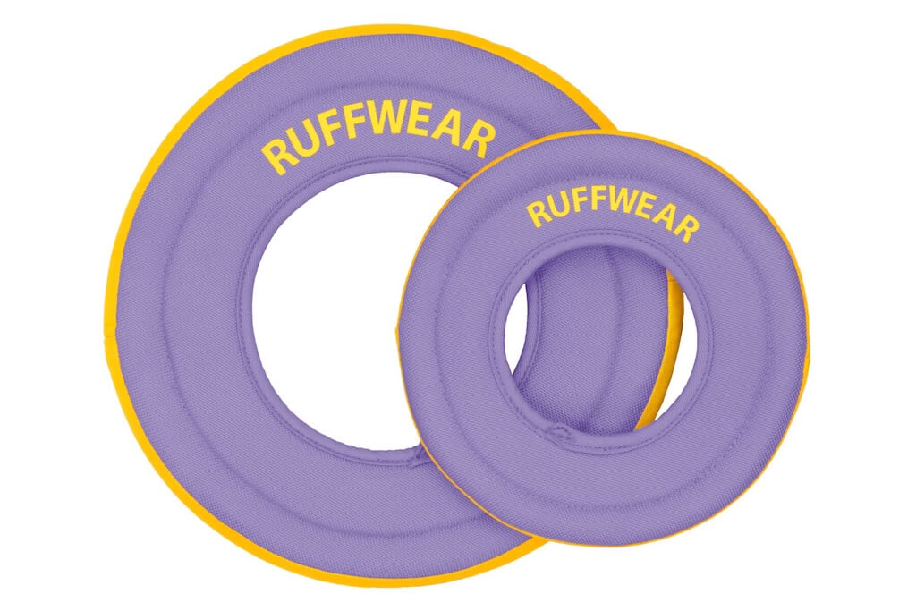 Ruffwear Hydro Plane Dog Toy Purple Orchid Showing Two Sizes