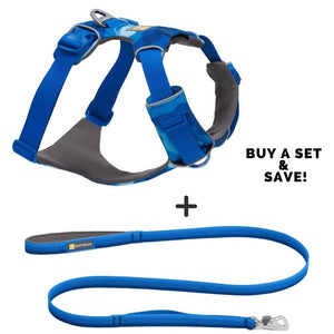Ruffwear Front Range Dog Harness Leash Set in Coastal Mountains Pattern