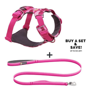 Ruffwear Front Range Dog Harness Leash Set in Pink Mountains Pattern
