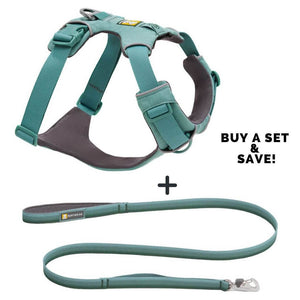 Ruffwear Front Range Harness & Dog Leash in River Rock Green Save when you buy it as a set