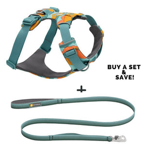 Ruffwear Front Range Dog Harness Leash Set in Spring Mountains Pattern