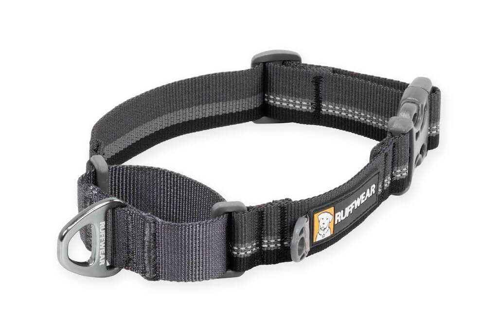 Ruffwear Web Reaction Dog Collar in Basalt Grey showing it non-cinched