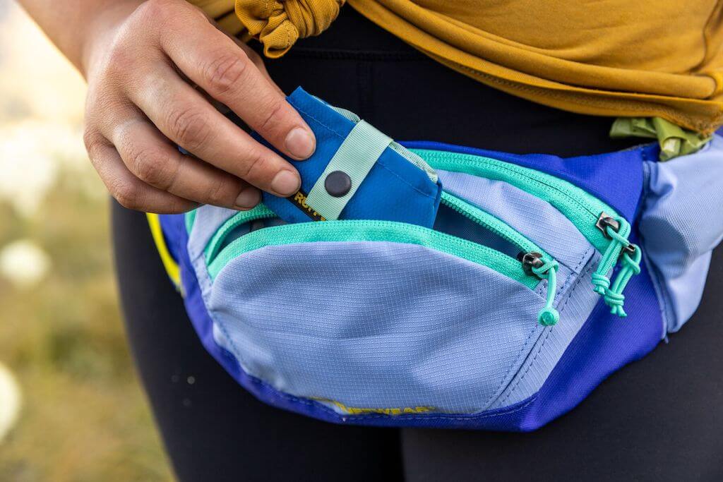 Ruffwear Home Trail Hip Pack front pocket that easily holds a Trail Runner bowl