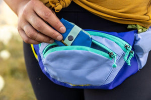 Ruffwear Home Trail Hip Pack front pocket that easily holds a Trail Runner bowl