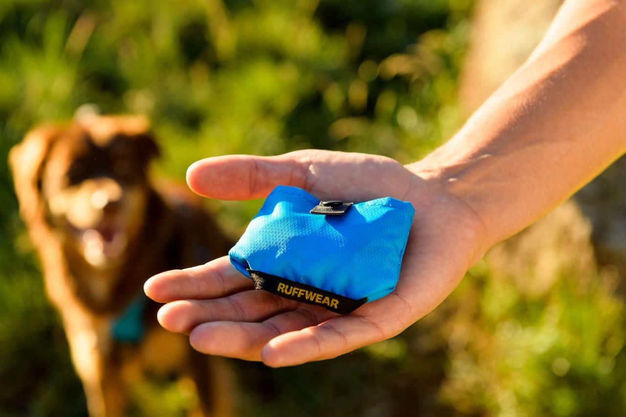 Ruffwear Trail Runner Travel Bowl Showing how small it is in your hand